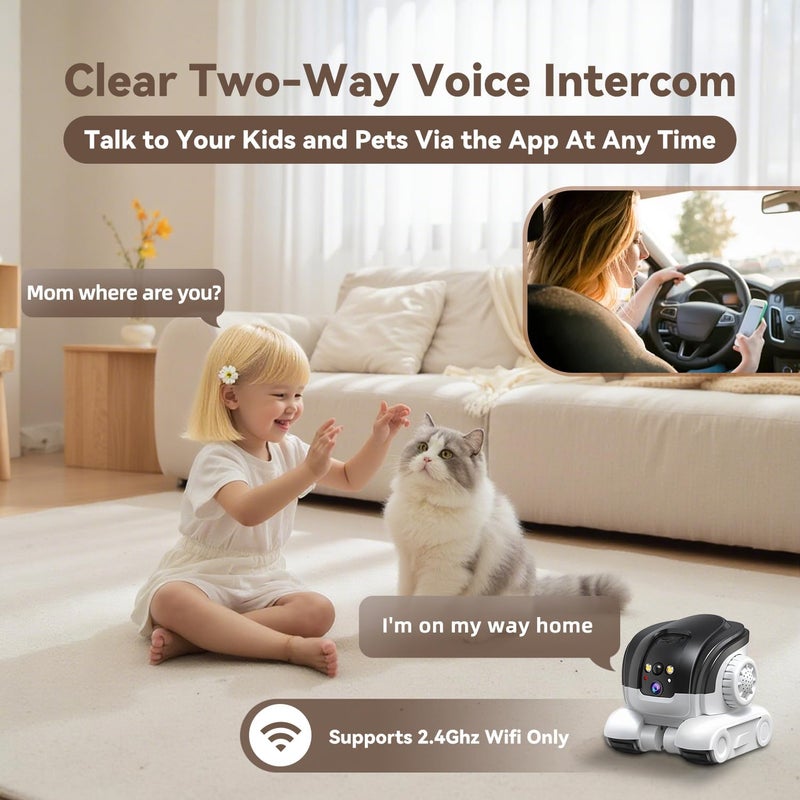 AEZ Robot Camera on Wheels 1080P Dual Lens,Security Indoor Camera with 2-Way Talk,Blinky Bot with Night Vision, Distance Bot 5200mAh Battery & App Control for Cats/Dogs/Baby/Elderly (SD/Cloud Storage) - Image 4